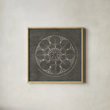 Rosette III Gray by Wild Apple Portfolio. Shown in a natural wood glass frame for a timeless modern aesthetic. Available as an archival giclee rolled canvas, fine art paper, or poster print. SKU 21575a.