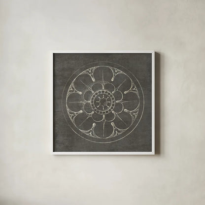 Rosette III Gray by Wild Apple Portfolio. Shown in a crisp white glass frame for a clean and minimalist style. Available as an archival giclee rolled canvas, fine art paper, or poster print. SKU 21575a.