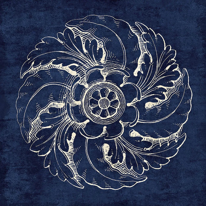 Rosette IV Indigo by Wild Apple Portfolio. SKU 23699a. Archival Giclee Fine art print for wall decor.