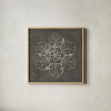 Rosette V Gray by Wild Apple Portfolio. Shown in a natural wood glass frame for a timeless modern aesthetic. Available as an archival giclee rolled canvas, fine art paper, or poster print. SKU 21577a.