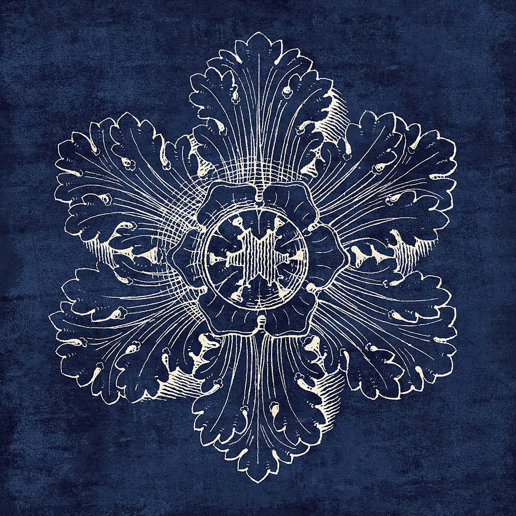 Rosette V Indigo by Wild Apple Portfolio. SKU 23700a. Archival Giclee Fine art print for wall decor.