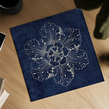 Rosette V Indigo by Wild Apple Portfolio. Shown as a detailed flat fine art print, highlighting archival giclee quality. Available as an archival giclee rolled canvas, fine art paper, or poster print. SKU 23700a.
