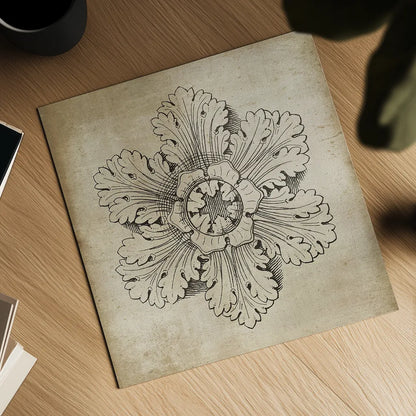 Rosette V Neutral by Wild Apple Portfolio. Shown as a detailed flat fine art print, highlighting archival giclee quality. Available as an archival giclee rolled canvas, fine art paper, or poster print. SKU 24306a.