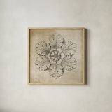Rosette V Neutral by Wild Apple Portfolio. Shown in a natural wood glass frame for a timeless modern aesthetic. Available as an archival giclee rolled canvas, fine art paper, or poster print. SKU 24306a.