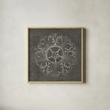 Rosette VI Gray by Wild Apple Portfolio. Shown in a natural wood glass frame for a timeless modern aesthetic. Available as an archival giclee rolled canvas, fine art paper, or poster print. SKU 21578a.