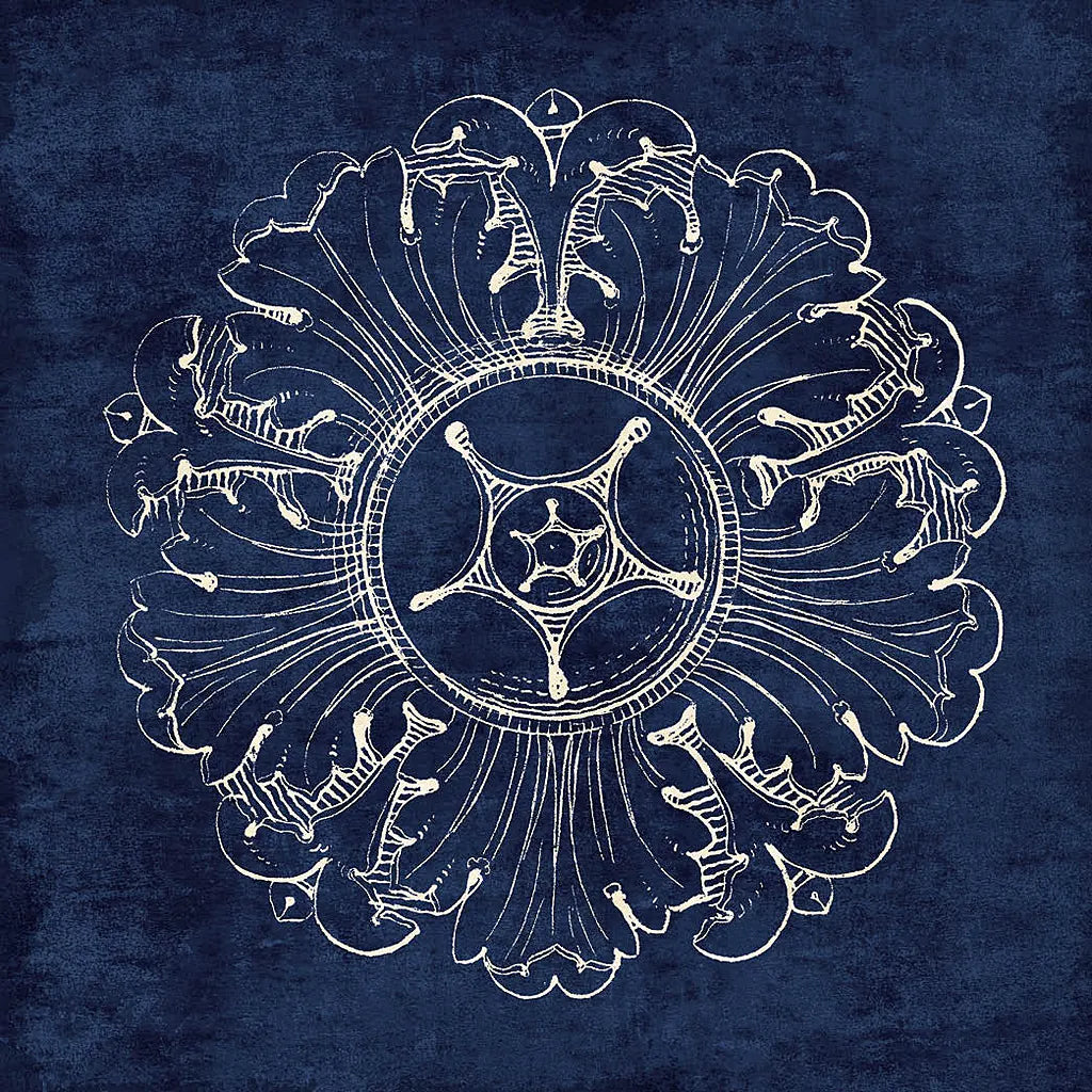Rosette VI Indigo by Wild Apple Portfolio. SKU 23701a. Archival Giclee Fine art print for wall decor.