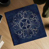 Rosette VI Indigo by Wild Apple Portfolio. Shown as a detailed flat fine art print, highlighting archival giclee quality. Available as an archival giclee rolled canvas, fine art paper, or poster print. SKU 23701a.