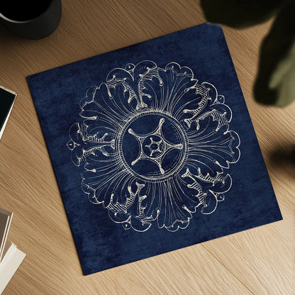 Rosette VI Indigo by Wild Apple Portfolio. Shown as a detailed flat fine art print, highlighting archival giclee quality. Available as an archival giclee rolled canvas, fine art paper, or poster print. SKU 23701a.