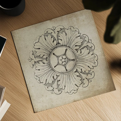 Rosette VI Neutral by Wild Apple Portfolio. Shown as a detailed flat fine art print, highlighting archival giclee quality. Available as an archival giclee rolled canvas, fine art paper, or poster print. SKU 24307a.