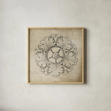 Rosette VI Neutral by Wild Apple Portfolio. Shown in a natural wood glass frame for a timeless modern aesthetic. Available as an archival giclee rolled canvas, fine art paper, or poster print. SKU 24307a.