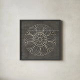 Rosette VII Gray by Wild Apple Portfolio. Shown in a sleek black glass frame for a contemporary gallery look. Available as an archival giclee rolled canvas, fine art paper, or poster print. SKU 21579a.