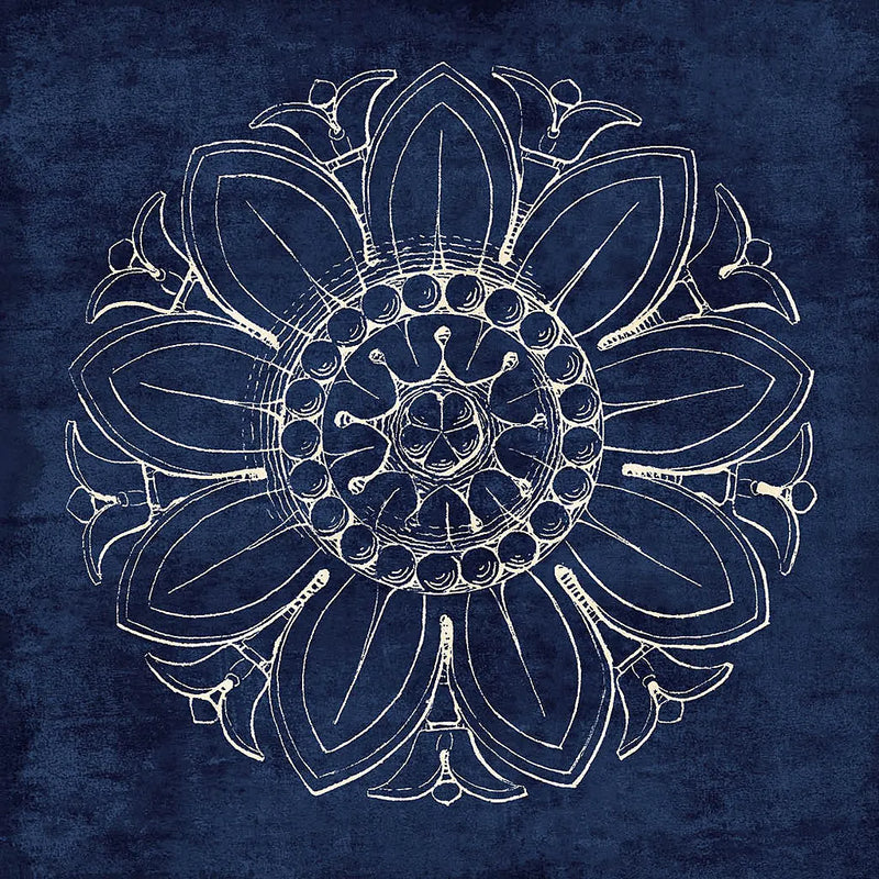 Rosette VII Indigo by Wild Apple Portfolio. SKU 23702a. Archival Giclee Fine art print for wall decor.