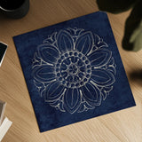 Rosette VII Indigo by Wild Apple Portfolio. Shown as a detailed flat fine art print, highlighting archival giclee quality. Available as an archival giclee rolled canvas, fine art paper, or poster print. SKU 23702a.