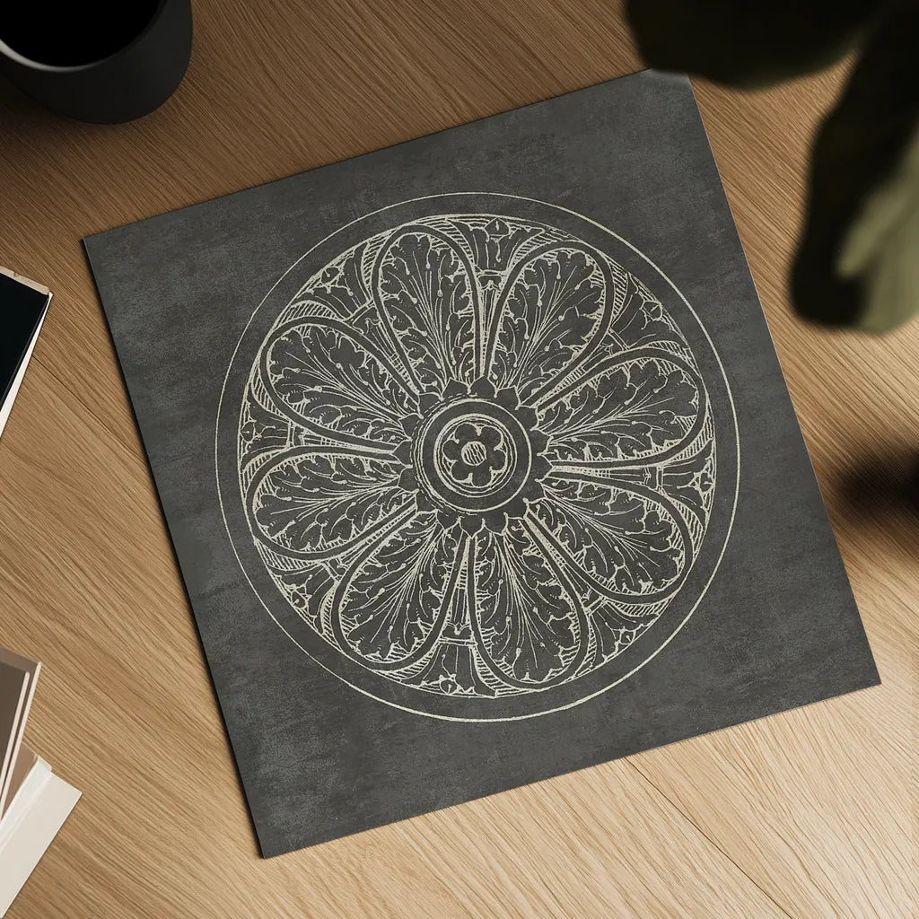 Rosette VIII Gray by Wild Apple Portfolio. Shown as a detailed flat fine art print, highlighting archival giclee quality. Available as an archival giclee rolled canvas, fine art paper, or poster print. SKU 21580a.