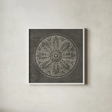 Rosette VIII Gray by Wild Apple Portfolio. Shown in a crisp white glass frame for a clean and minimalist style. Available as an archival giclee rolled canvas, fine art paper, or poster print. SKU 21580a.