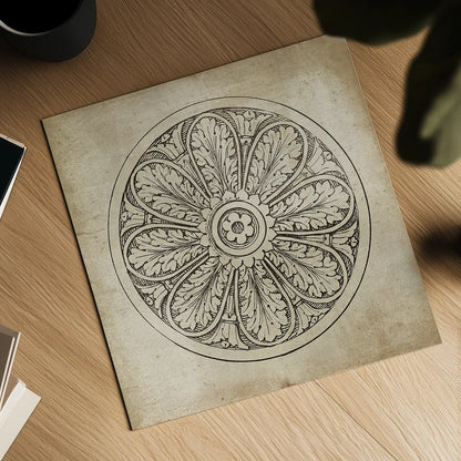 Rosette VIII Neutral by Wild Apple Portfolio. Shown as a detailed flat fine art print, highlighting archival giclee quality. Available as an archival giclee rolled canvas, fine art paper, or poster print. SKU 24308a.