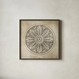 Rosette VIII Neutral by Wild Apple Portfolio. Shown in a sleek black glass frame for a contemporary gallery look. Available as an archival giclee rolled canvas, fine art paper, or poster print. SKU 24308a.