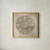 Rosette VIII Neutral by Wild Apple Portfolio. Shown in a natural wood glass frame for a timeless modern aesthetic. Available as an archival giclee rolled canvas, fine art paper, or poster print. SKU 24308a.