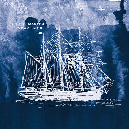 Sailing Ships II Indigo by Wild Apple Portfolio. SKU 32099a. Archival Giclee Fine art print for wall decor.
