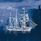 Sailing Ships III Indigo by Wild Apple Portfolio. SKU 32100a. Archival Giclee Fine art print for wall decor.
