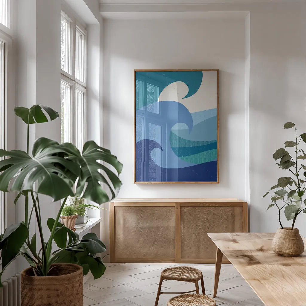 Salty No Words by Wild Apple Portfolio. shown as a print in a natural wood frame in a dining room. Available as a archival giclee rolled canvas, fine art paper, or poster print. SKU 70432h.
