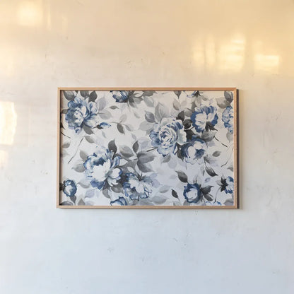 Scent of Roses Indigo by Wild Apple Portfolio. shown as a paper print in a natural frame. Available as a archival giclee rolled canvas, fine art paper, or poster print. SKU 21956i.