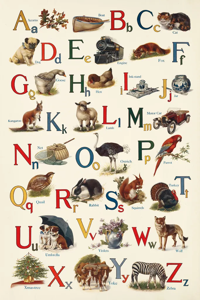 Schoolhouse Alphabet by Wild Apple Portfolio. SKU 71606h. Archival Giclee Fine art print for wall decor.