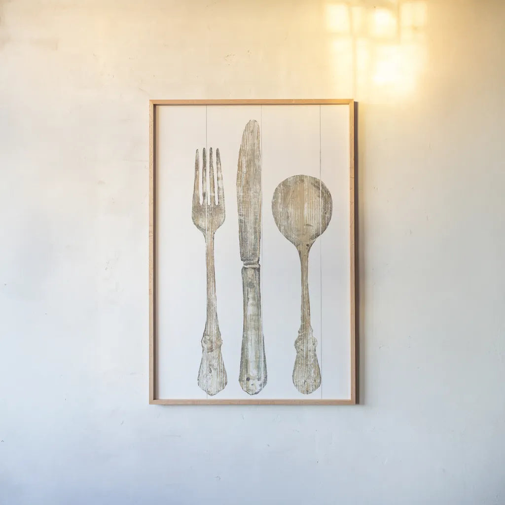 Setting the Table I by Wild Apple Portfolio. shown as a paper print in a natural frame. Available as a archival giclee rolled canvas, fine art paper, or poster print. SKU 80753h.