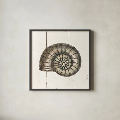 Shell Sketches I Shiplap by Wild Apple Portfolio. Shown in a sleek black glass frame for a contemporary gallery look. Available as an archival giclee rolled canvas, fine art paper, or poster print. SKU 36265a.