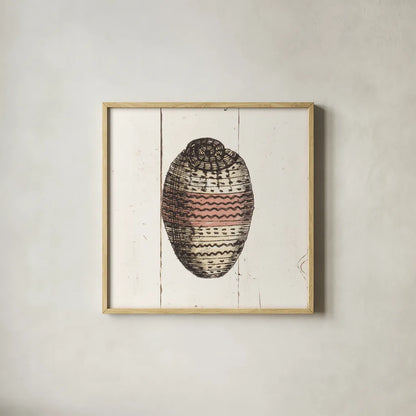 Shell Sketches IV Shiplap by Wild Apple Portfolio. Shown in a natural wood glass frame for a timeless modern aesthetic. Available as an archival giclee rolled canvas, fine art paper, or poster print. SKU 36268a.