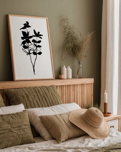 Silhouette Floral I by Wild Apple Portfolio. shown as a paper print in a natural frame. Available as a archival giclee rolled canvas, fine art paper, or poster print. SKU 71331h.