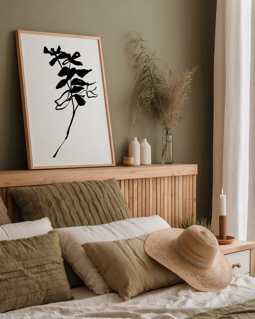 Silhouette Floral II by Wild Apple Portfolio. shown as a paper print in a natural frame. Available as a archival giclee rolled canvas, fine art paper, or poster print. SKU 71332h.