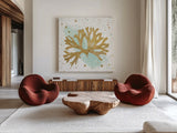 Silver Sea Life Aqua Coral by Wild Apple Portfolio. Shown as extra-large giant wall art in a modern living room. Available as an archival giclee rolled canvas, fine art paper, or poster print. SKU 29849a.