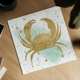 Silver Sea Life Aqua Crab by Wild Apple Portfolio. Shown as a detailed flat fine art print, highlighting archival giclee quality. Available as an archival giclee rolled canvas, fine art paper, or poster print. SKU 29847a.