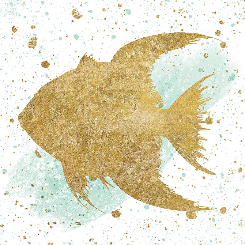 Silver Sea Life Aqua Fish by Wild Apple Portfolio. SKU 29848a. Archival Giclee Fine art print for wall decor.