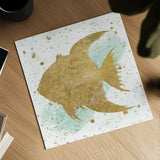 Silver Sea Life Aqua Fish by Wild Apple Portfolio. Shown as a detailed flat fine art print, highlighting archival giclee quality. Available as an archival giclee rolled canvas, fine art paper, or poster print. SKU 29848a.