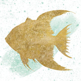 Silver Sea Life Aqua Fish no Gold Splatter by Wild Apple Portfolio. SKU 33665a. Archival Giclee Fine art print for wall decor.