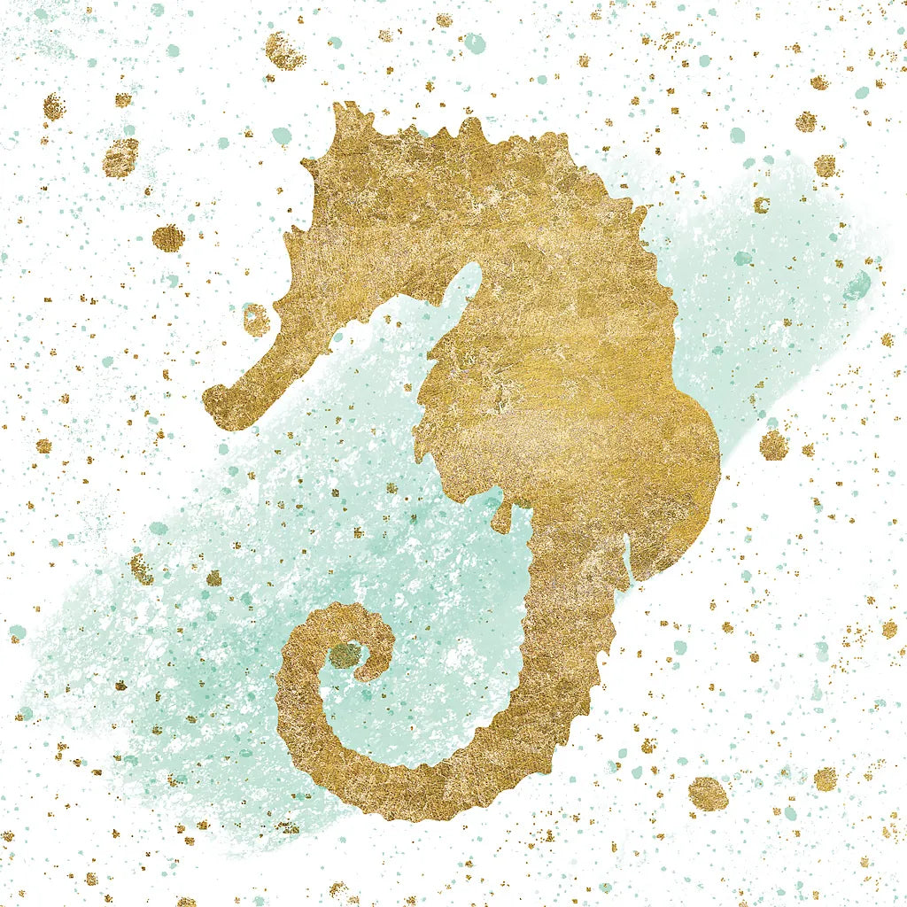 Silver Sea Life Aqua Seahorse by Wild Apple Portfolio. SKU 29851a. Archival Giclee Fine art print for wall decor.
