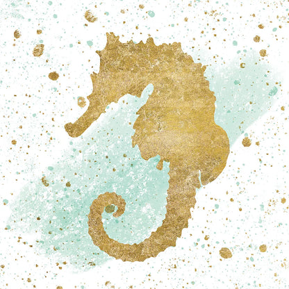 Silver Sea Life Aqua Seahorse by Wild Apple Portfolio. SKU 29851a. Archival Giclee Fine art print for wall decor.