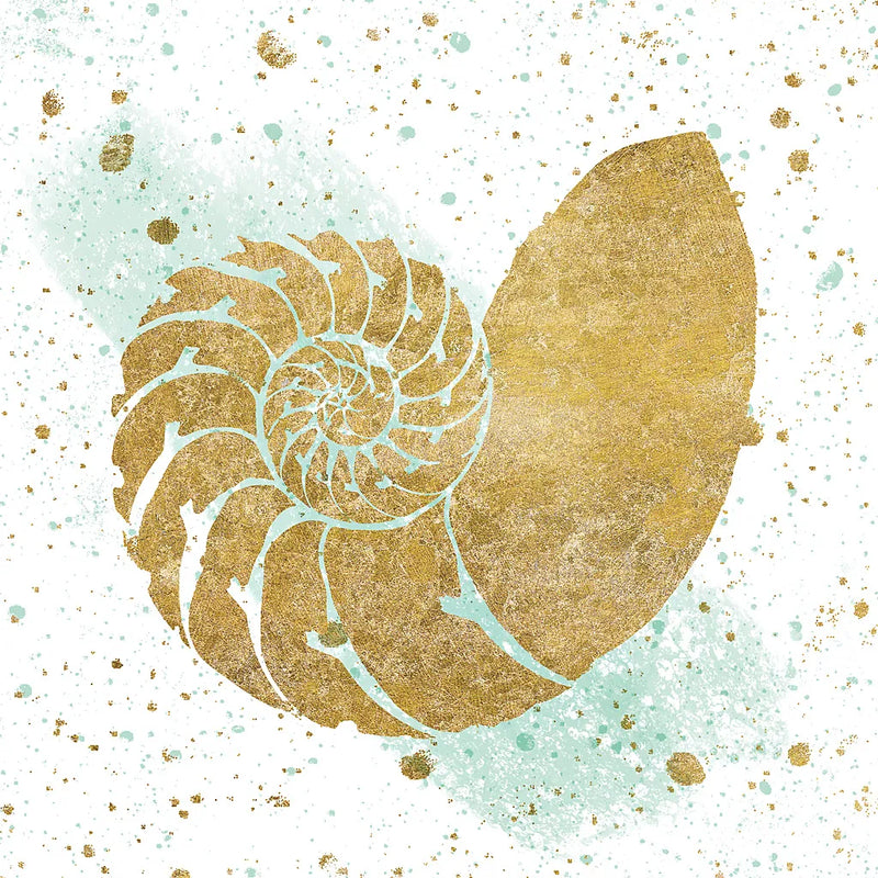 Silver Sea Life Aqua Shell by Wild Apple Portfolio. SKU 29852a. Archival Giclee Fine art print for wall decor.