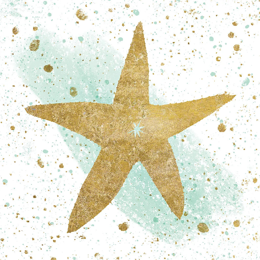 Silver Sea Life Aqua Starfish by Wild Apple Portfolio. SKU 29853a. Archival Giclee Fine art print for wall decor.