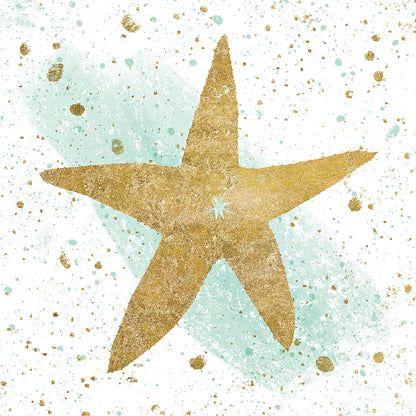 Silver Sea Life Aqua Starfish by Wild Apple Portfolio. SKU 29853a. Archival Giclee Fine art print for wall decor.