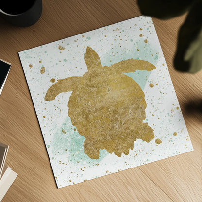 Silver Sea Life Aqua Turtle by Wild Apple Portfolio. Shown as a detailed flat fine art print, highlighting archival giclee quality. Available as an archival giclee rolled canvas, fine art paper, or poster print. SKU 29846a.