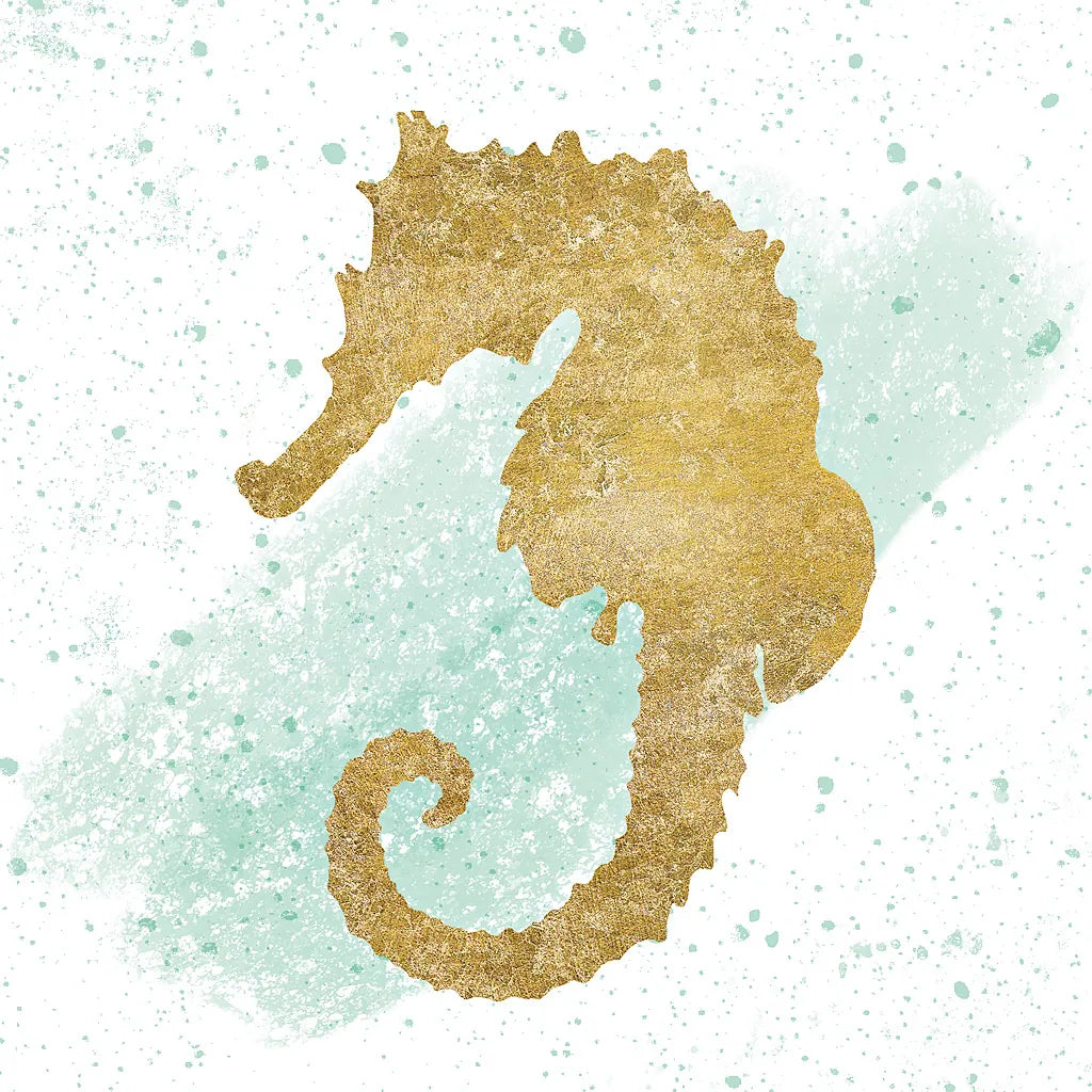 Silver Sea Life Seahorse no Gold Splatter by Wild Apple Portfolio. SKU 33666a. Archival Giclee Fine art print for wall decor.
