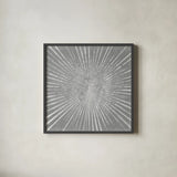 Silver Sunburst I by Wild Apple Portfolio. Shown in a sleek black glass frame for a contemporary gallery look. Available as an archival giclee rolled canvas, fine art paper, or poster print. SKU 73126a.