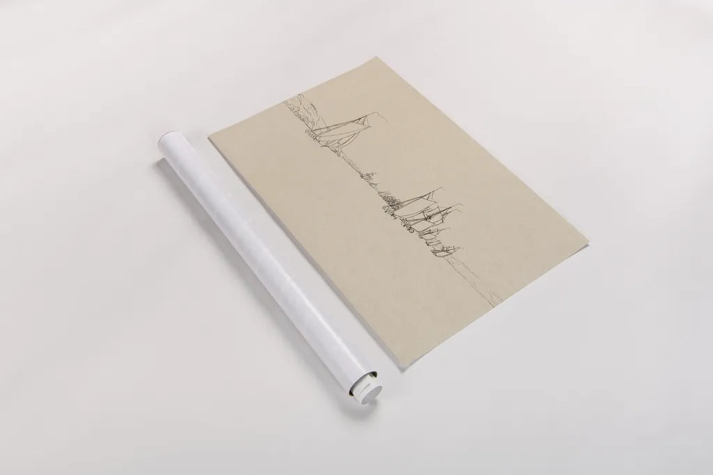 Sketch of the Harbor I by Wild Apple Portfolio. shown as a rolled paper print. Available as archival giclee rolled canvas, fine art paper, or poster print. SKU 95811i.