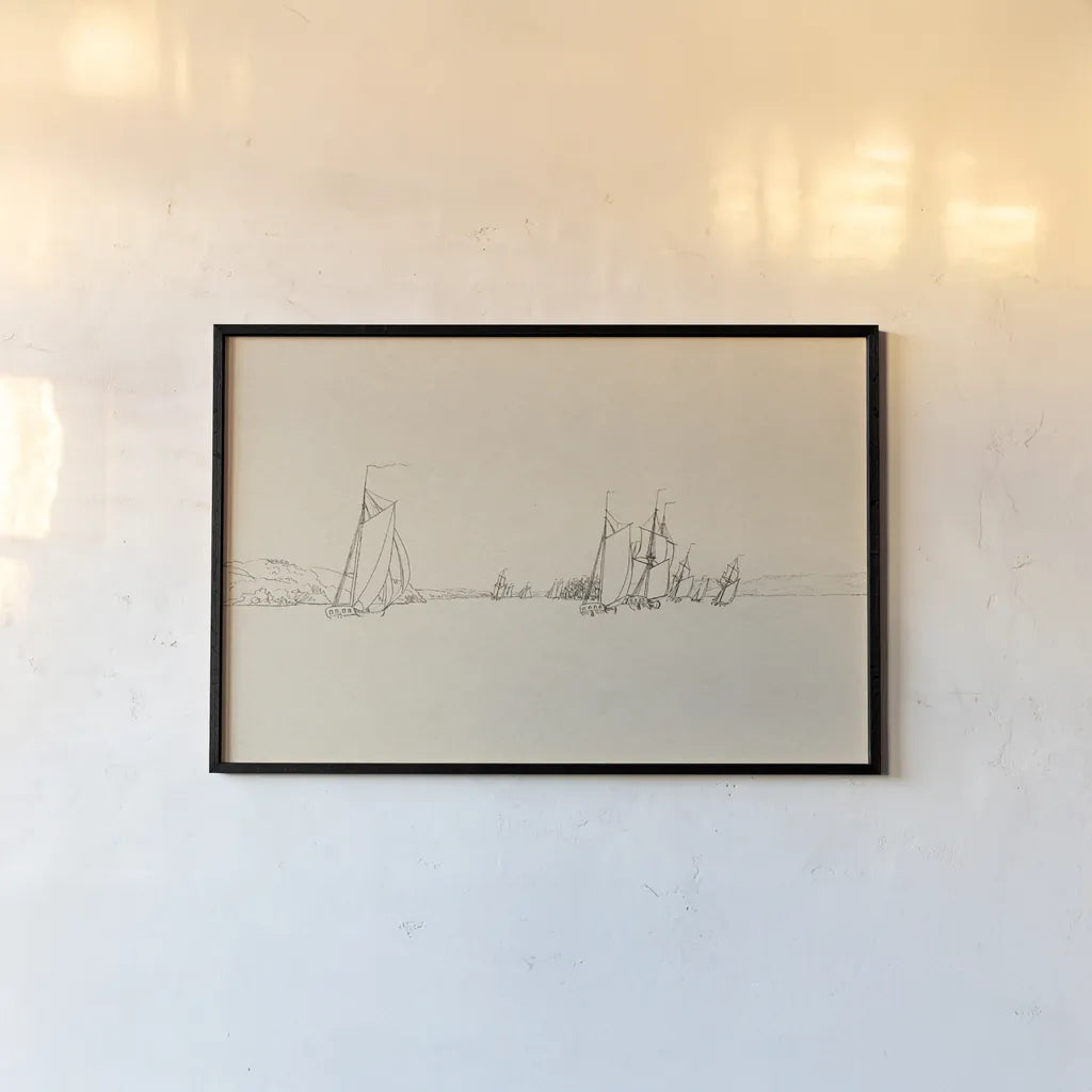 Sketch of the Harbor I by Wild Apple Portfolio. shown as a paper print in a black flame. Available as a archival giclee rolled canvas, fine art paper, or poster print. SKU 95811i.