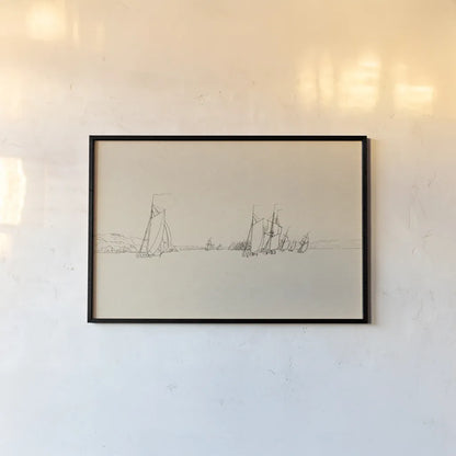 Sketch of the Harbor I by Wild Apple Portfolio. shown as a paper print in a black flame. Available as a archival giclee rolled canvas, fine art paper, or poster print. SKU 95811i.