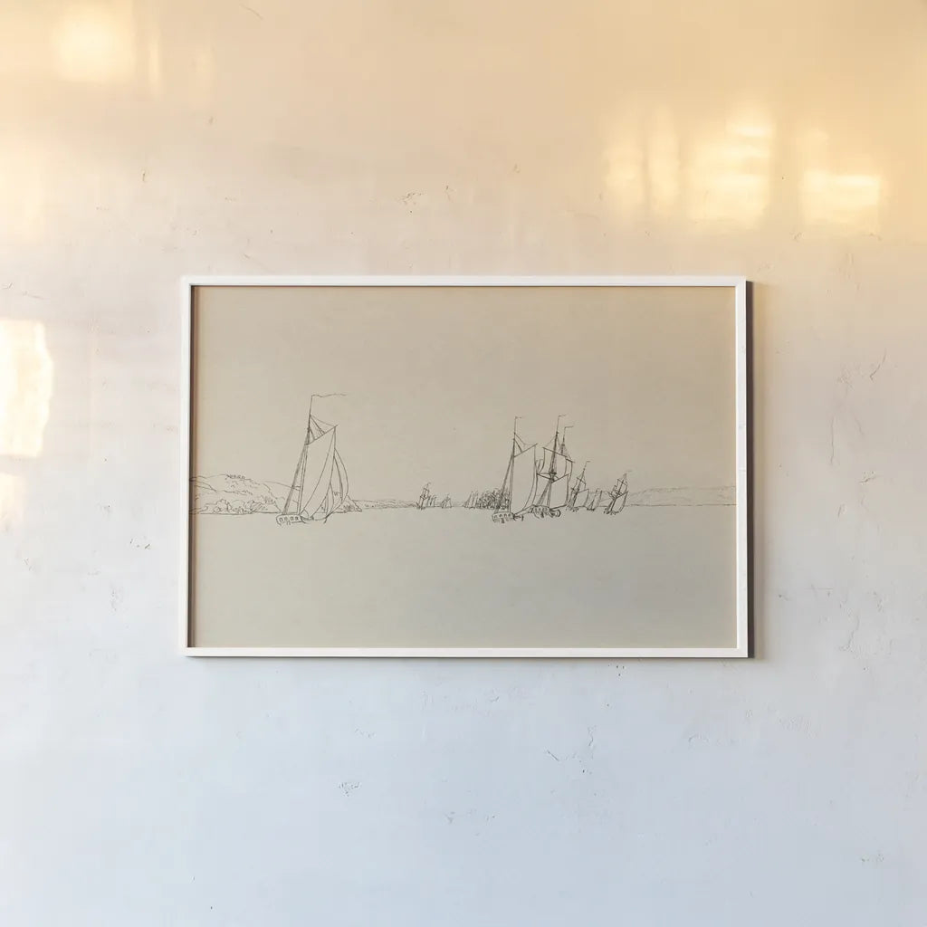 Sketch of the Harbor I by Wild Apple Portfolio. shown as a paper print in a white frame. Available as a archival giclee rolled canvas, fine art paper, or poster print. SKU 95811i.
