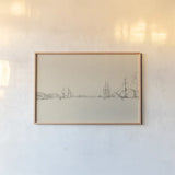 Sketch of the Harbor II by Wild Apple Portfolio. shown as a paper print in a natural frame. Available as a archival giclee rolled canvas, fine art paper, or poster print. SKU 95812i.